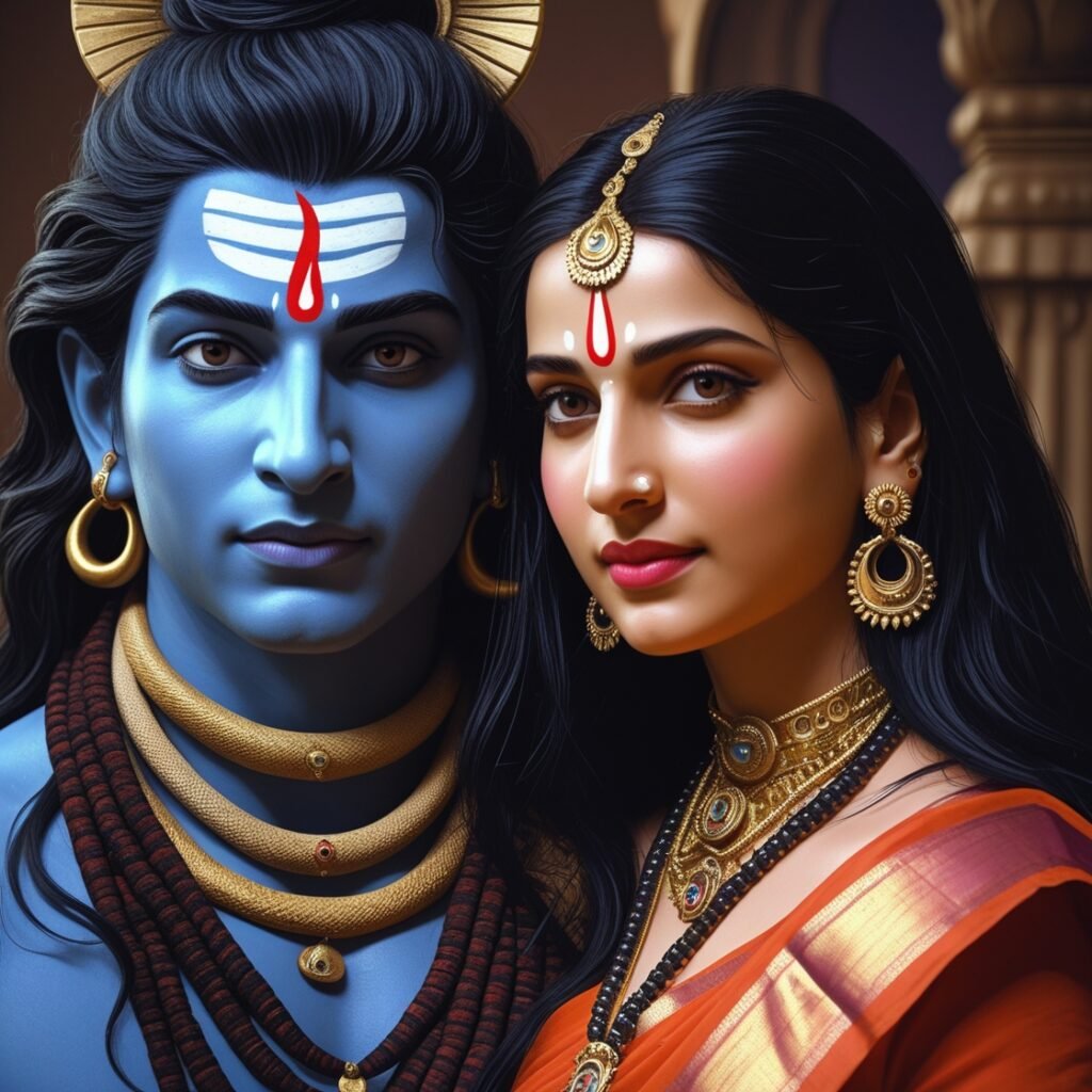 Shiv Parvati images depicting the divine union of Lord Shiva and Goddess Parvati, symbolizing eternal love, cosmic balance, and spiritual harmony. The image radiates peace and divine energy.