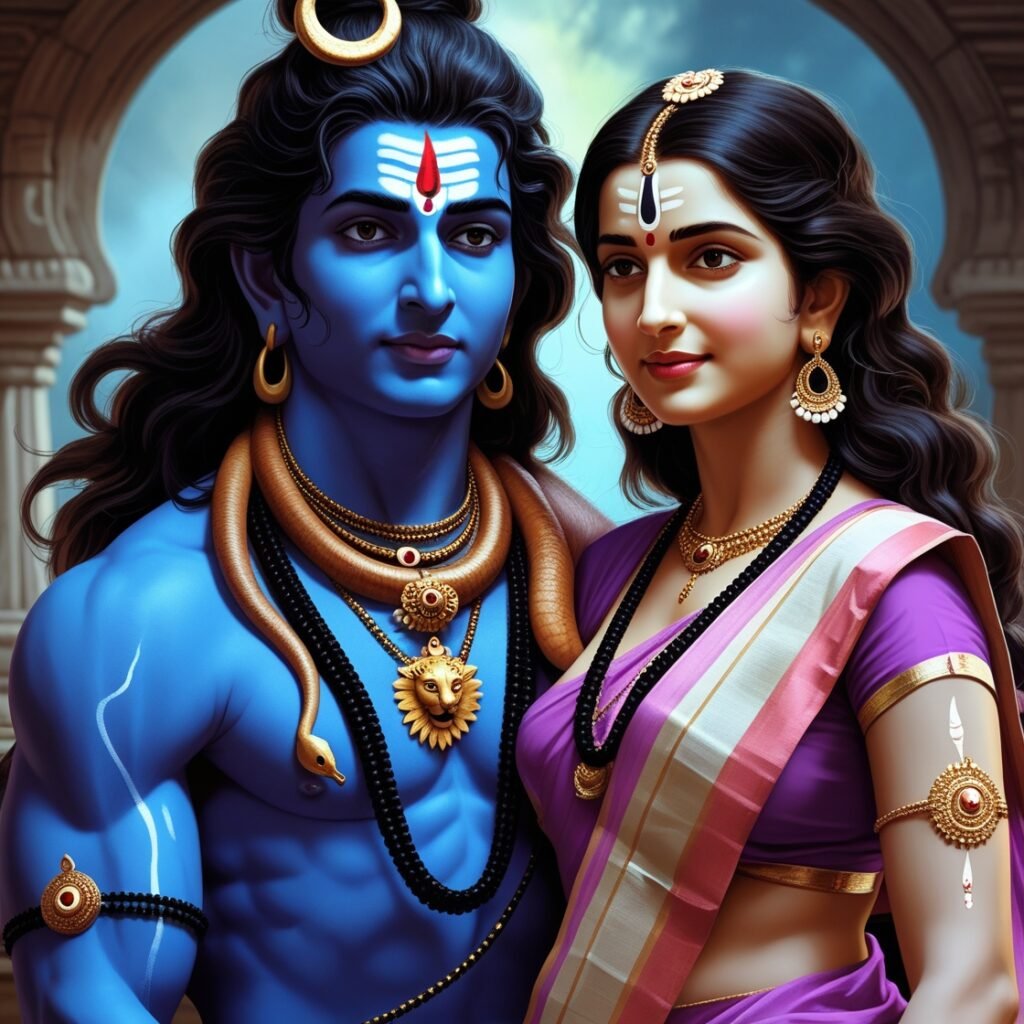Shiv Parvati photo capturing the divine union of Lord Shiva and Goddess Parvati, shown together in a moment of divine love, strength, and cosmic balance. The image radiates peace and spiritual harmony.