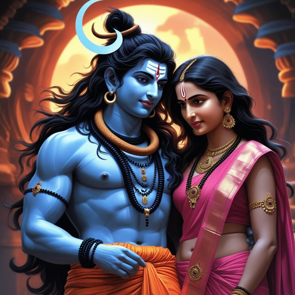 Shiv Parvati images depicting the divine union of Lord Shiva and Goddess Parvati, symbolizing eternal love, cosmic balance, and spiritual harmony. The image radiates peace and divine energy.