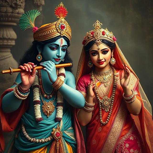 25+ Radha Krishna Real Photo: घर, मंदिर या स्टेटस के लिए बेस्ट फोटोज 6 “Mesmerizing Radha Krishna real photo where Krishna holds a flute and Radha stands beside him under a moonlit sky – symbol of eternal romance.”