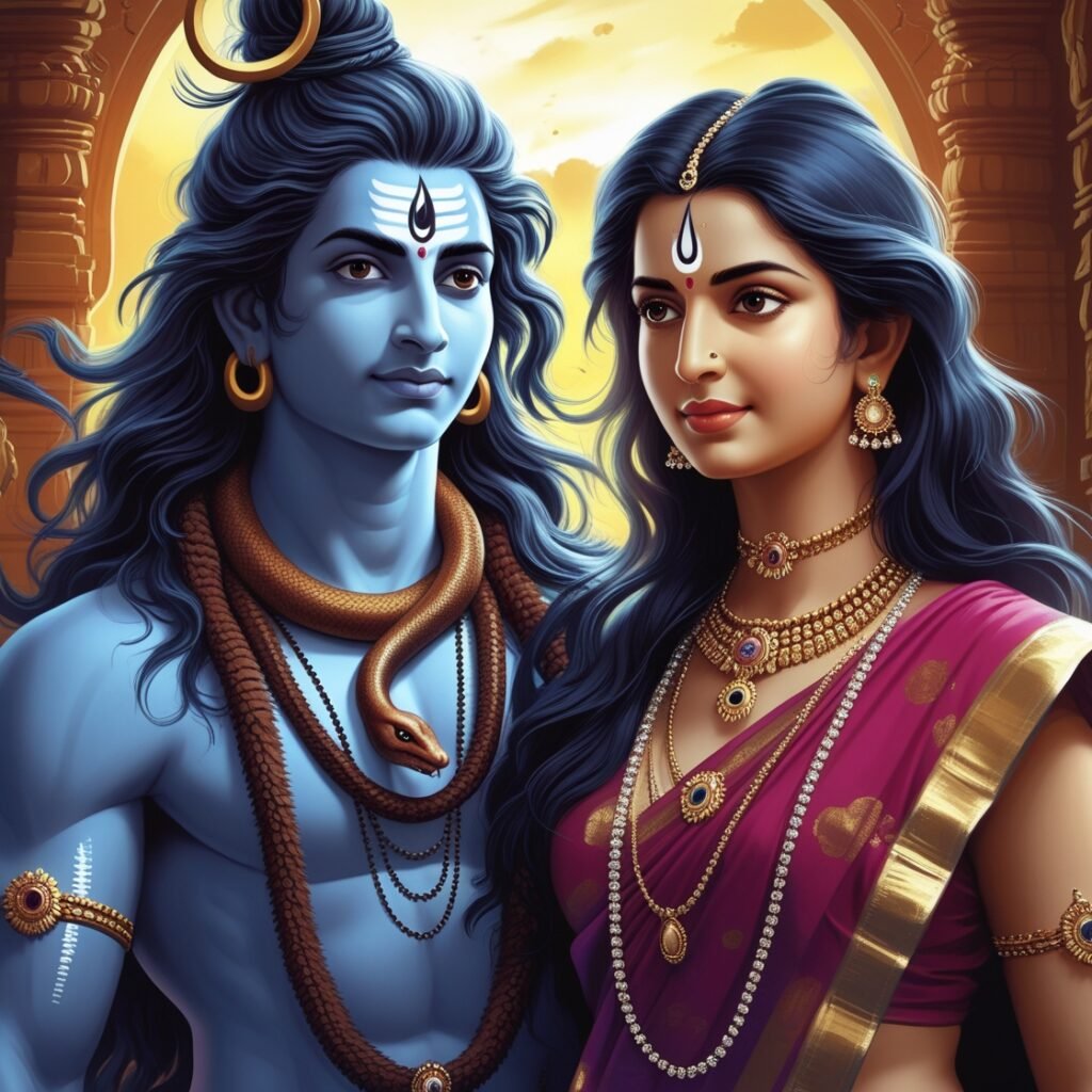 Shiv Parvati images depicting the divine union of Lord Shiva and Goddess Parvati, symbolizing eternal love, cosmic balance, and spiritual harmony. The image radiates peace and divine energy.