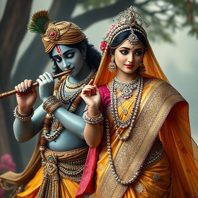 25+ Radha Krishna Real Photo: घर, मंदिर या स्टेटस के लिए बेस्ट फोटोज 19 “Mesmerizing Radha Krishna real photo where Krishna holds a flute and Radha stands beside him under a moonlit sky – symbol of eternal romance.”