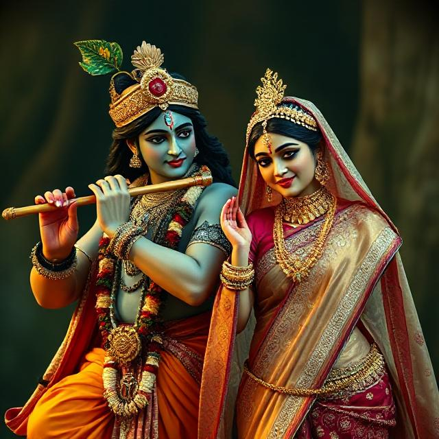 25+ Radha Krishna Real Photo: घर, मंदिर या स्टेटस के लिए बेस्ट फोटोज 7 “Charming image of Radha Krishna in traditional clothes, Krishna with flute in hand and Radha gazing at him with pure devotion.”