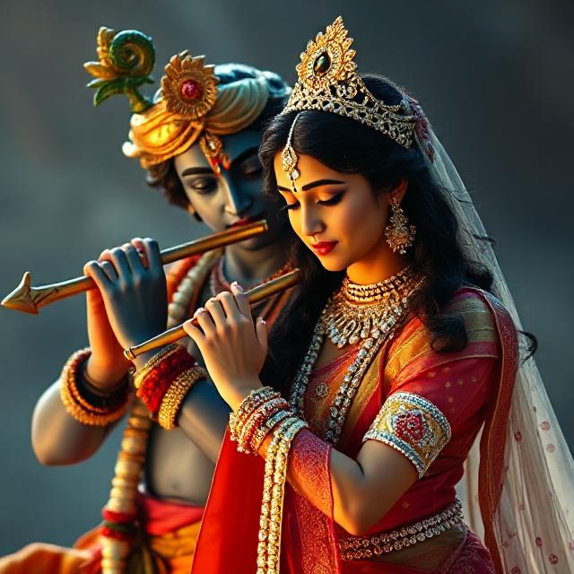 25+ Radha Krishna Real Photo: घर, मंदिर या स्टेटस के लिए बेस्ट फोटोज 20 “Charming image of Radha Krishna in traditional clothes, Krishna with flute in hand and Radha gazing at him with pure devotion.”