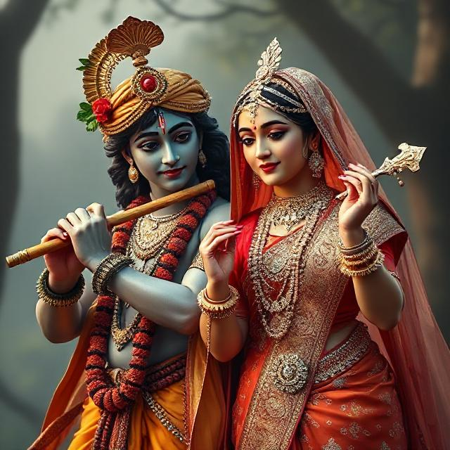 25+ Radha Krishna Real Photo: घर, मंदिर या स्टेटस के लिए बेस्ट फोटोज 21 “Charming image of Radha Krishna in traditional clothes, Krishna with flute in hand and Radha gazing at him with pure devotion.”