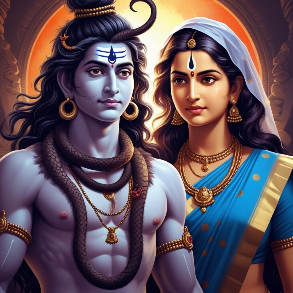 Shiv Parvati images depicting the divine union of Lord Shiva and Goddess Parvati, symbolizing eternal love, cosmic balance, and spiritual harmony. The image radiates peace and divine energy.