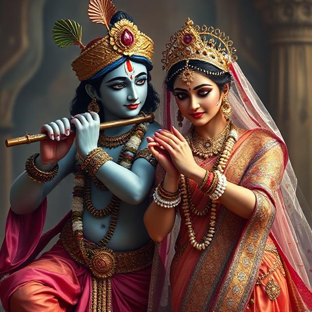 25+ Radha Krishna Real Photo: घर, मंदिर या स्टेटस के लिए बेस्ट फोटोज 22 “Divine Radha Krishna HD image showing Krishna playing the flute while Radha stands beside him in a spiritual, peaceful posture.”