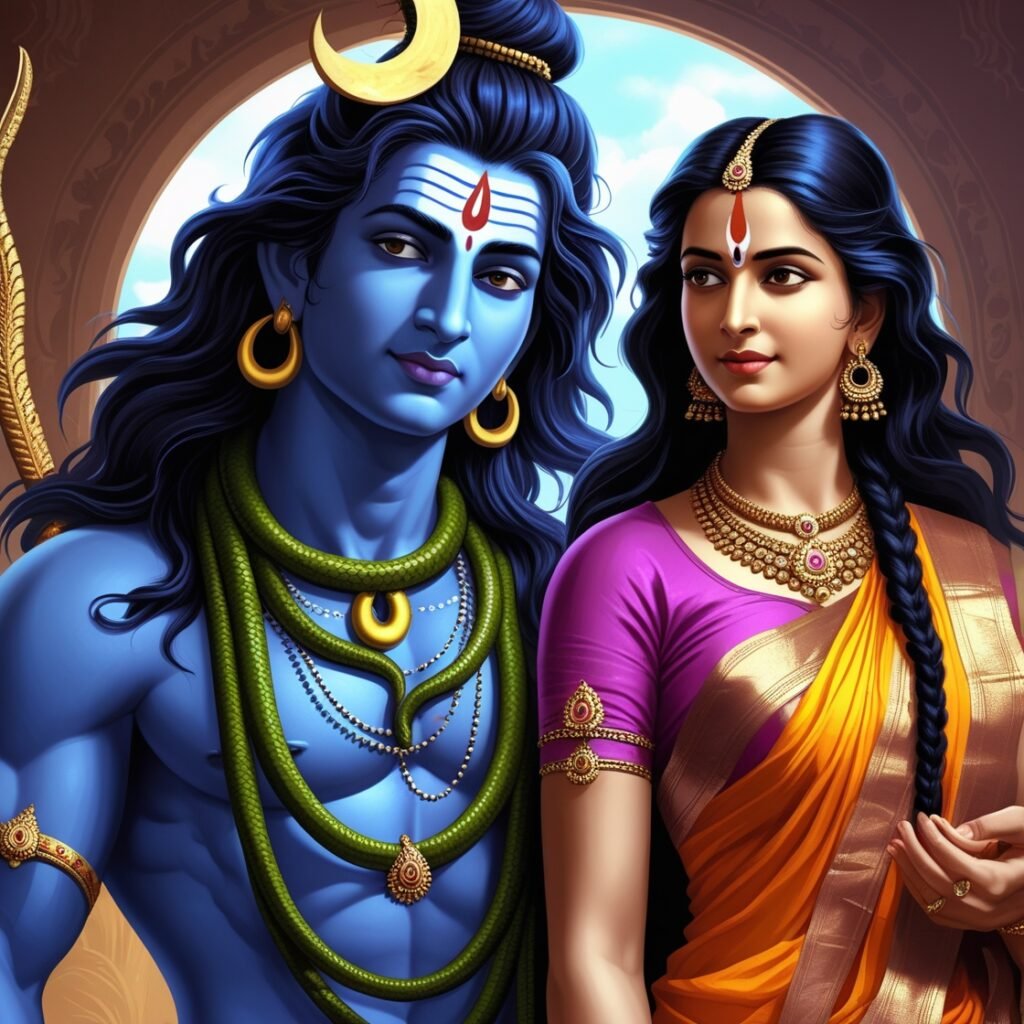 Shiv Parvati images depicting the divine union of Lord Shiva and Goddess Parvati, symbolizing eternal love, cosmic balance, and spiritual harmony. The image radiates peace and divine energy.