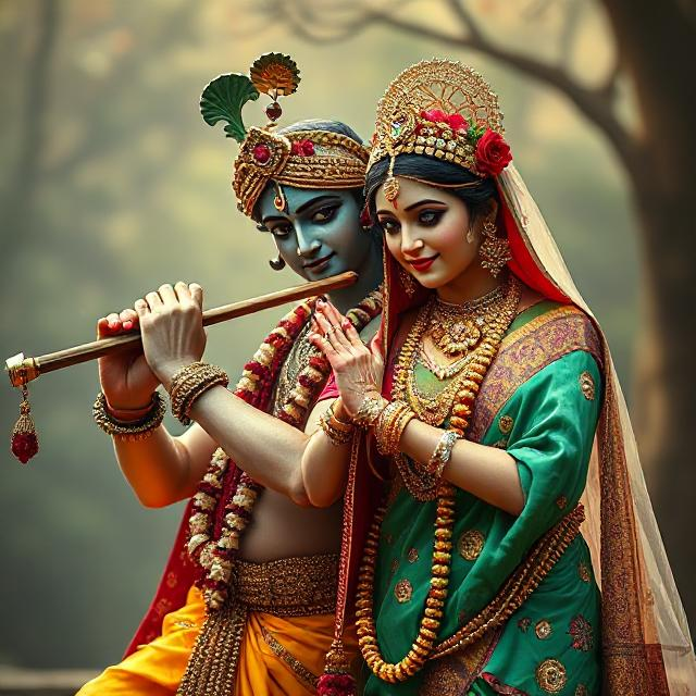 25+ Radha Krishna Real Photo: घर, मंदिर या स्टेटस के लिए बेस्ट फोटोज 10 “Divine Radha Krishna HD image showing Krishna playing the flute while Radha stands beside him in a spiritual, peaceful posture.”