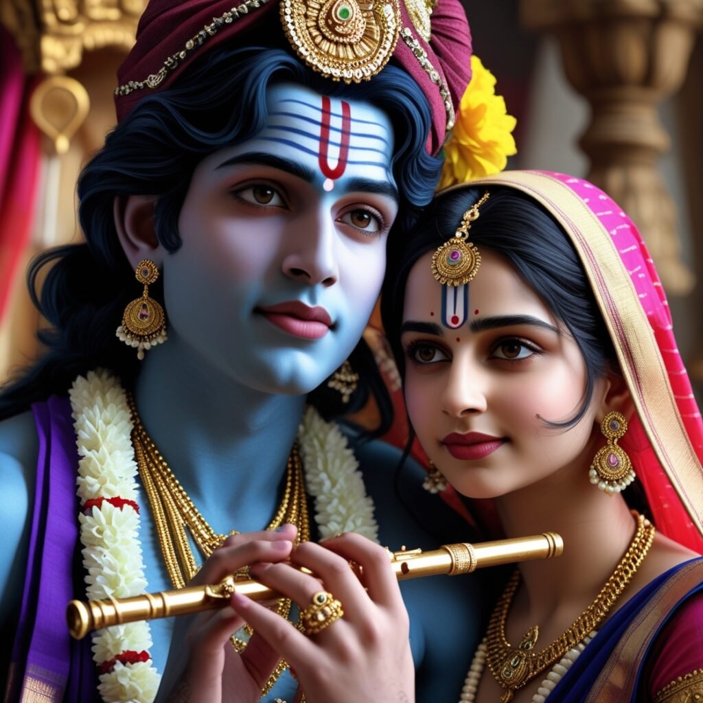30+ Krishna Original Photo- High-Quality Divine Images for Worship & Devotion 15 “Beautiful Radha Krishna standing together with divine expressions, Krishna holding a flute and Radha beside him in a graceful pose – a perfect glimpse of eternal love.”