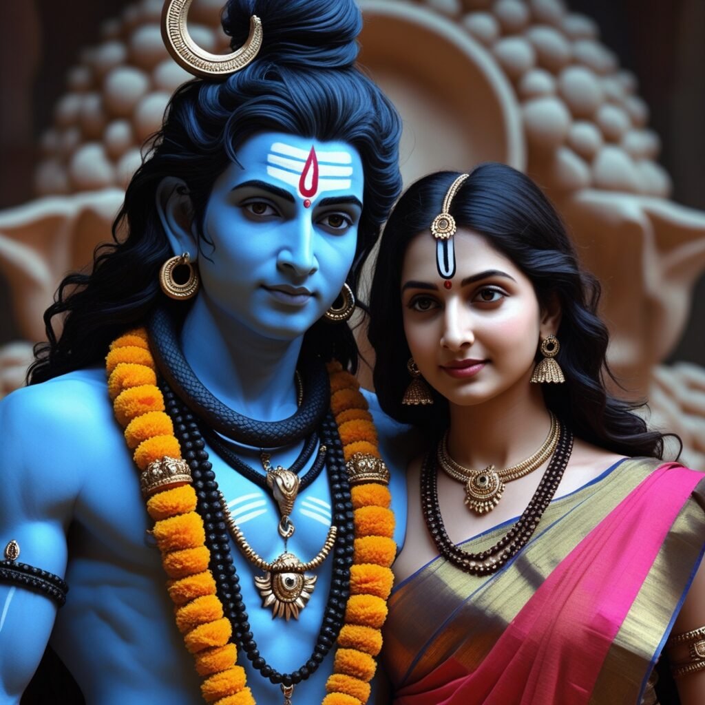 Shiv Parvati images depicting the divine union of Lord Shiva and Goddess Parvati, symbolizing eternal love, cosmic balance, and spiritual harmony. The image radiates peace and divine energy.