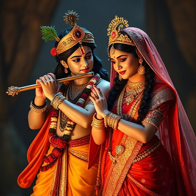 25+ Radha Krishna Real Photo: घर, मंदिर या स्टेटस के लिए बेस्ट फोटोज 23 “Divine Radha Krishna HD image showing Krishna playing the flute while Radha stands beside him in a spiritual, peaceful posture.”