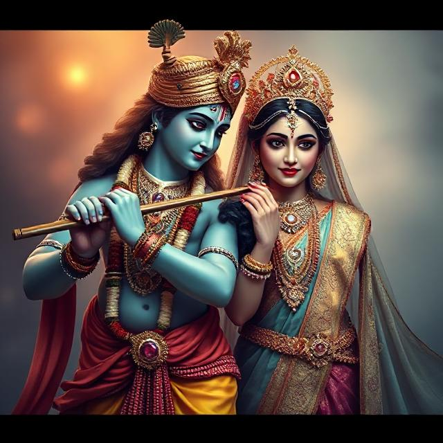 25+ Radha Krishna Real Photo: घर, मंदिर या स्टेटस के लिए बेस्ट फोटोज 24 “Divine Radha Krishna HD image showing Krishna playing the flute while Radha stands beside him in a spiritual, peaceful posture.”