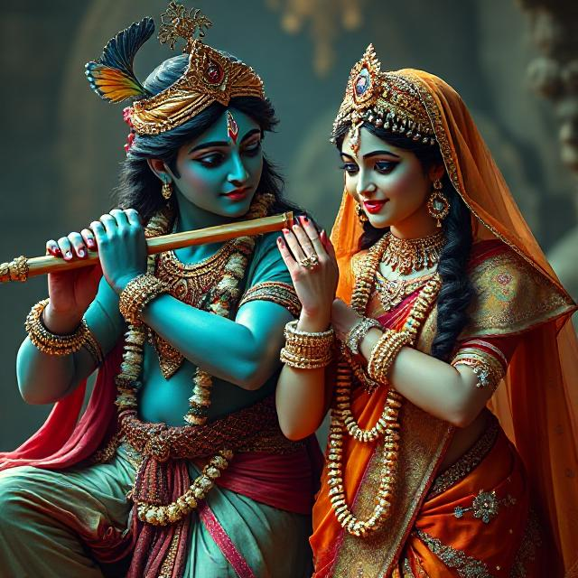 25+ Radha Krishna Real Photo: घर, मंदिर या स्टेटस के लिए बेस्ट फोटोज 25 “Divine Radha Krishna HD image showing Krishna playing the flute while Radha stands beside him in a spiritual, peaceful posture.”