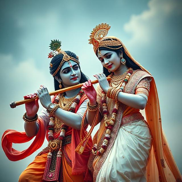 25+ Radha Krishna Real Photo: घर, मंदिर या स्टेटस के लिए बेस्ट फोटोज 13 “Divine Radha Krishna HD image showing Krishna playing the flute while Radha stands beside him in a spiritual, peaceful posture.”