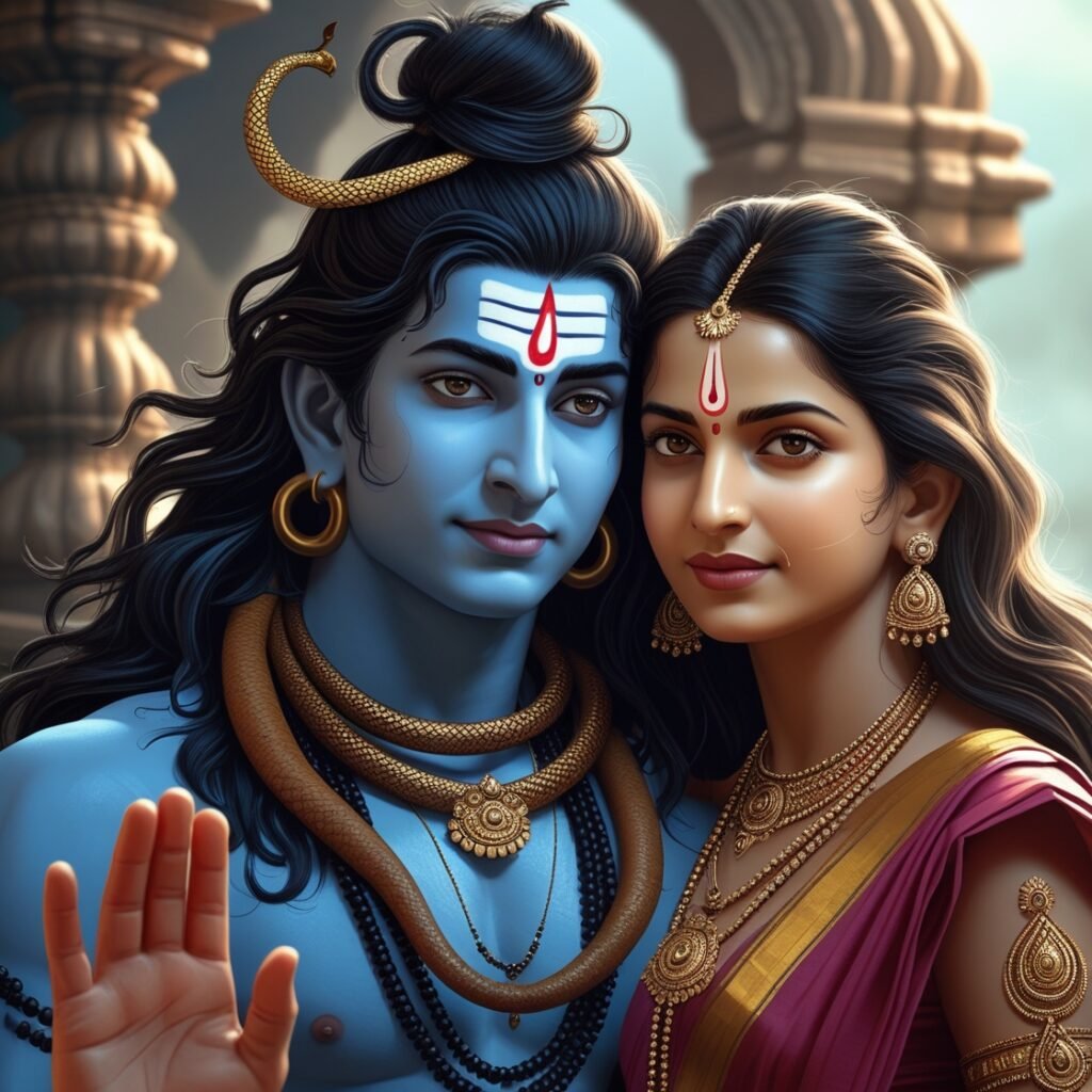 Shiv Parvati images depicting the divine union of Lord Shiva and Goddess Parvati, symbolizing eternal love, cosmic balance, and spiritual harmony. The image radiates peace and divine energy.