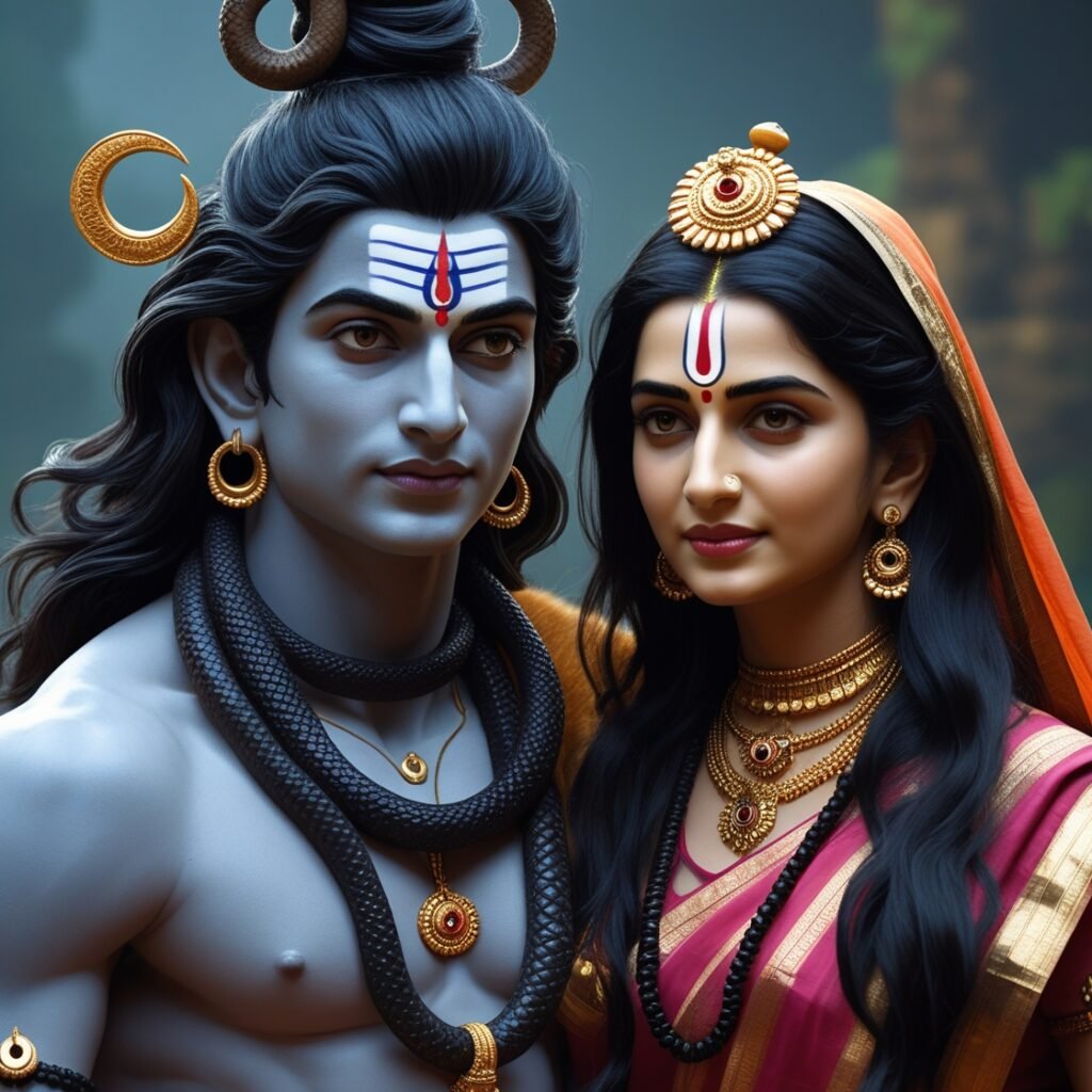 Shiv Parvati images depicting the divine union of Lord Shiva and Goddess Parvati, symbolizing eternal love, cosmic balance, and spiritual harmony. The image radiates peace and divine energy.