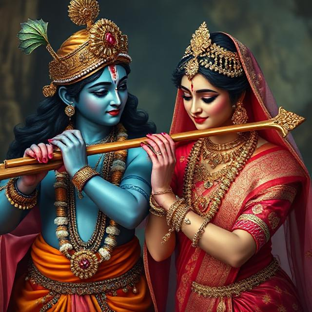 25+ Radha Krishna Real Photo: घर, मंदिर या स्टेटस के लिए बेस्ट फोटोज 16 “Radha Krishna in divine attire, standing gracefully with Krishna playing the flute and Radha smiling with love – a serene glimpse of devotion.”
