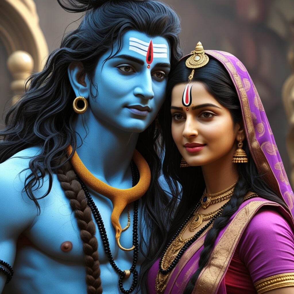 Shiv Parvati photo capturing the divine union of Lord Shiva and Goddess Parvati, shown together in a moment of divine love, strength, and cosmic balance. The image radiates peace and spiritual harmony.