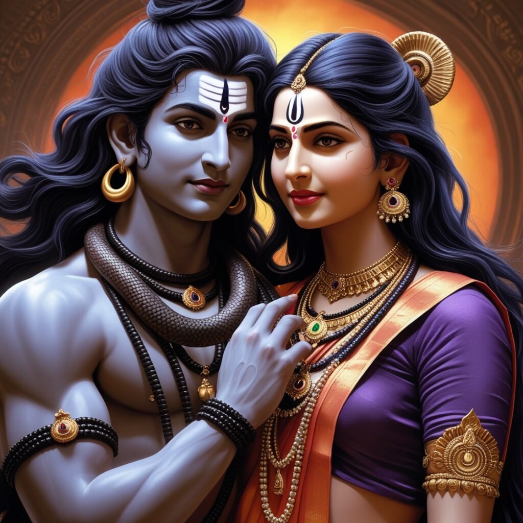 Shiv Parvati photo capturing the divine union of Lord Shiva and Goddess Parvati, shown together in a moment of divine love, strength, and cosmic balance. The image radiates peace and spiritual harmony.