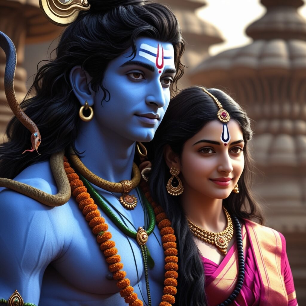 Shiv Parvati photo capturing the divine union of Lord Shiva and Goddess Parvati, shown together in a moment of divine love, strength, and cosmic balance. The image radiates peace and spiritual harmony.