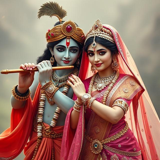 25+ Radha Krishna Real Photo: घर, मंदिर या स्टेटस के लिए बेस्ट फोटोज 5 “Mesmerizing Radha Krishna real photo where Krishna holds a flute and Radha stands beside him under a moonlit sky – symbol of eternal romance.”