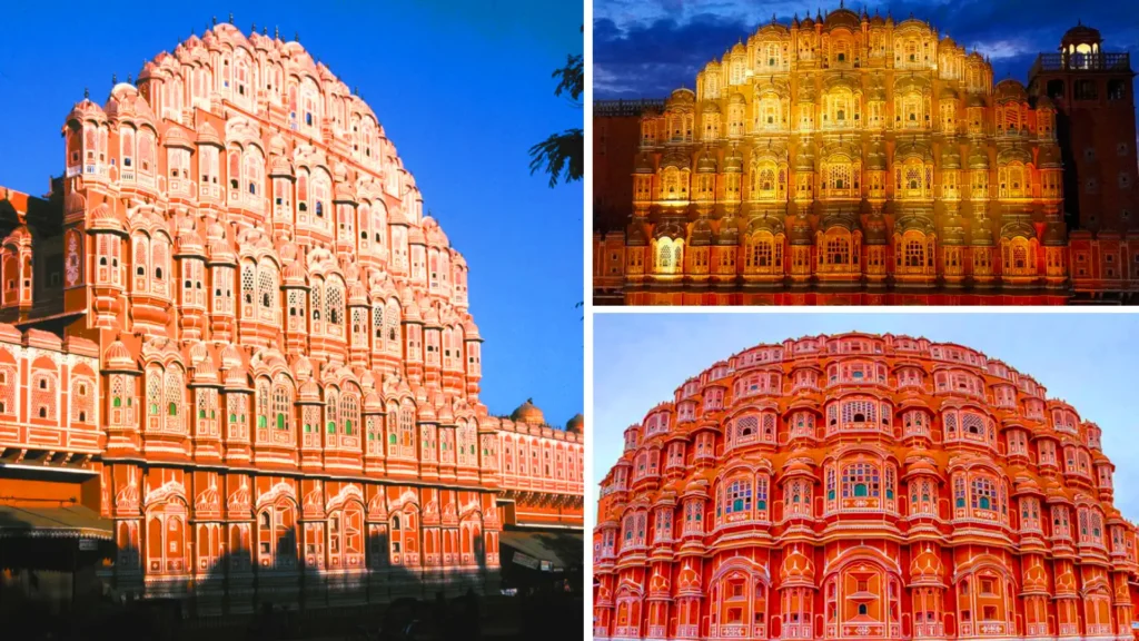 हवा महल: जयपुर का प्रसिद्ध ऐतिहासिक स्मारक, जो मंदिर से कुछ ही दूरी पर स्थित है।